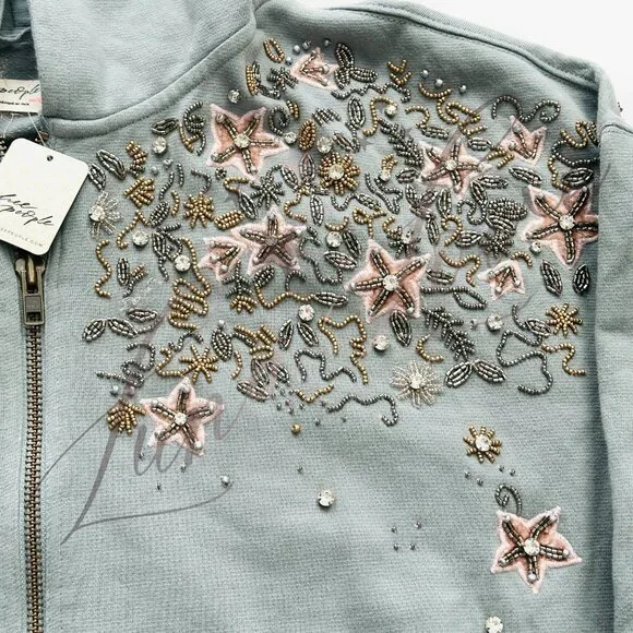 FREE PEOPLE Glitter Oversized Embellished Hoodie NWT - Picture 6 of 16